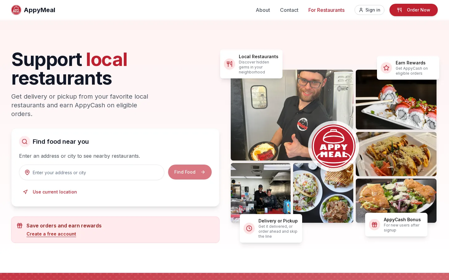 Screenshot of the AppyMeal — Restaurant Delivery Marketplace website