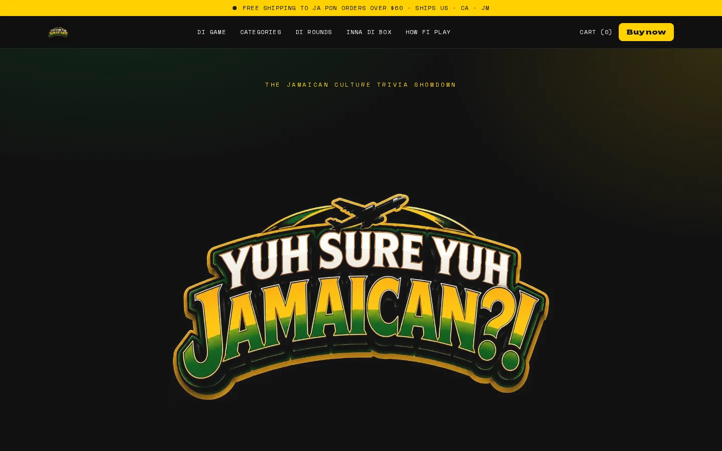 Screenshot of the Yuh Sure Yuh Jamaican — Trivia Card Game website